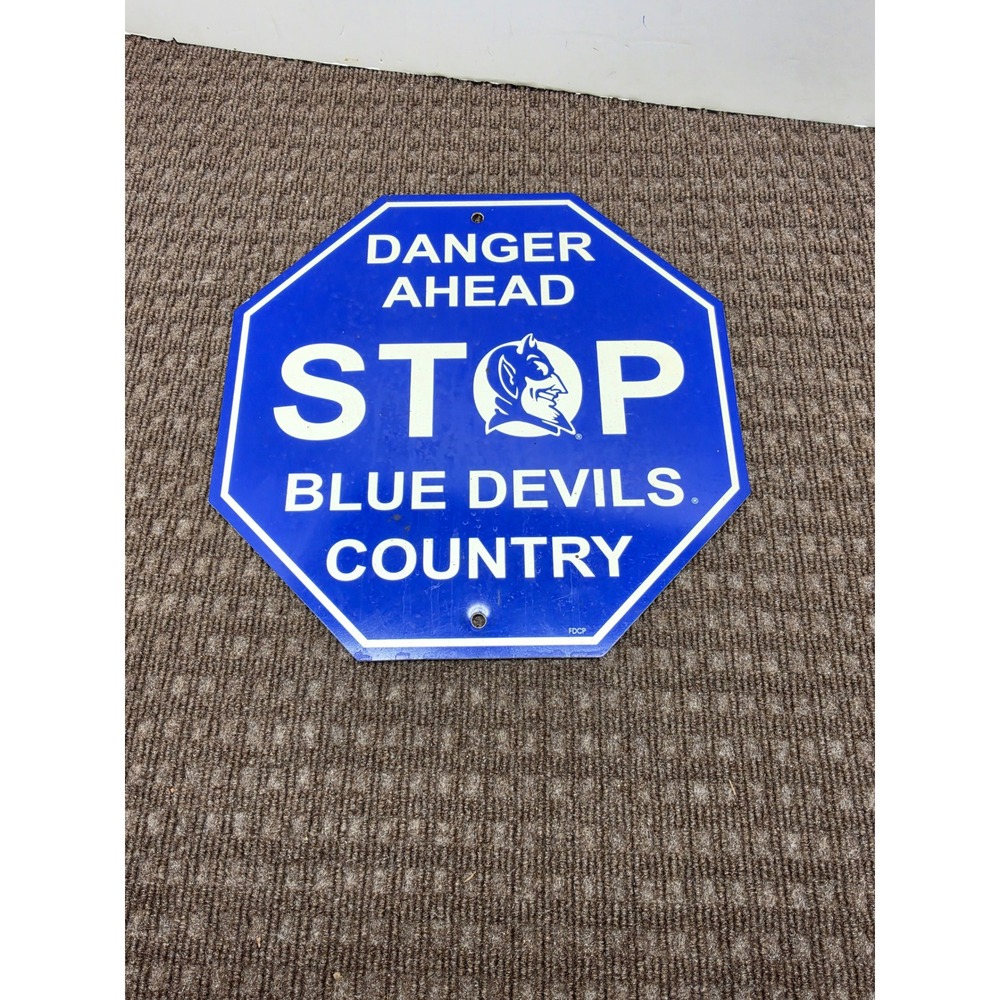 Duke Blue Devils NCAA Plastic Stop Sign 12 Inch Danger Ahead Fan Cave Decor